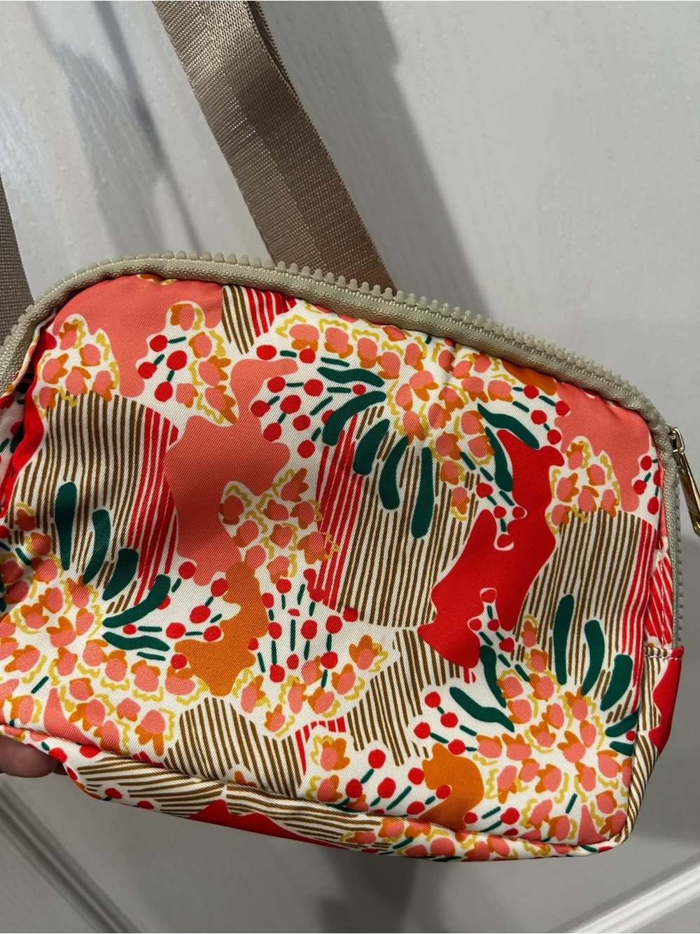Mary Square Floral Coral Pattern Crossbody Bag, NWOT